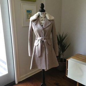 Jessica Simpson Blush FauxFur Tweed Wool Coat